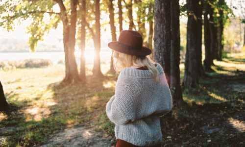 woman walking in woods