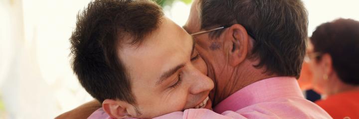 two men hugs expressing gratitude appreciation