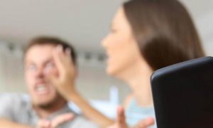 couple fights has conflict woman stealing boyfriend phone while he feeling angry trying to get back
