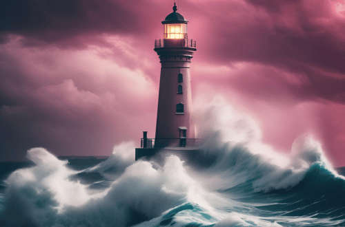 lighthouse standing strong in a surrounding storm beyond willpowere